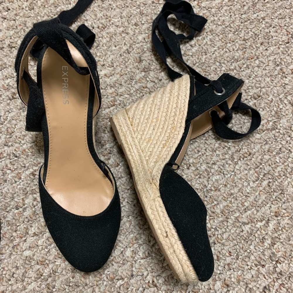 Express Black Espadrille Wedges